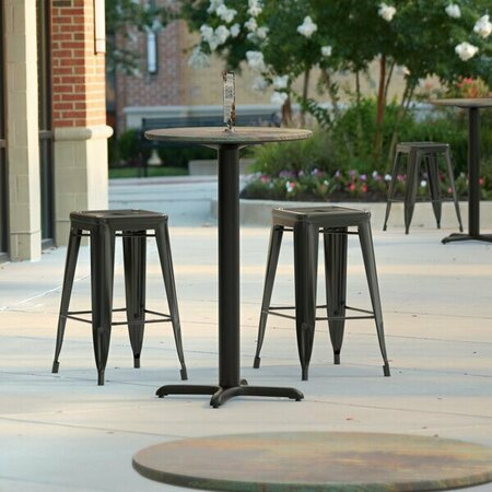 LANCASTER TABLE & SEATING LT Excalibur 24'' Round Bar Table with Textured Canyon Metal Finish and Cross Base Plate. 42724RDCM22C